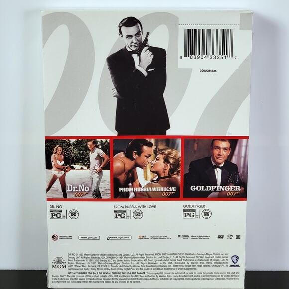 Sean Connery James Bond DVD Vol1 Dr No Goldfinger Sealed 3 Disc Set Spy Thriller - Picture 2 of 2